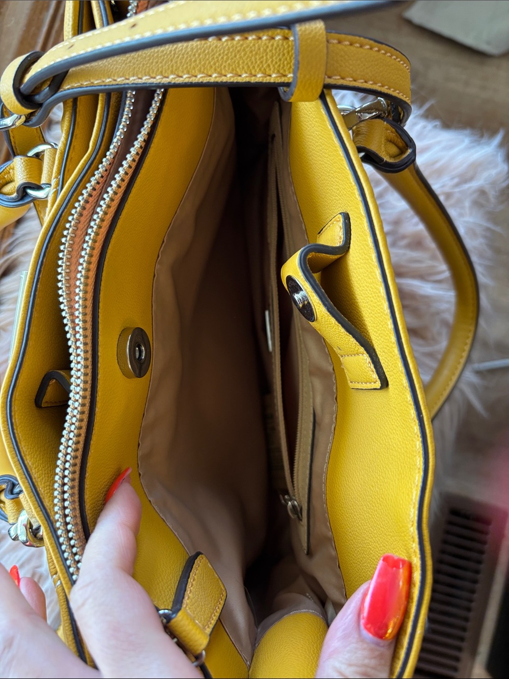GUESS Quilted Yellow Satchel with Charm Accent - Picture 4 of 6